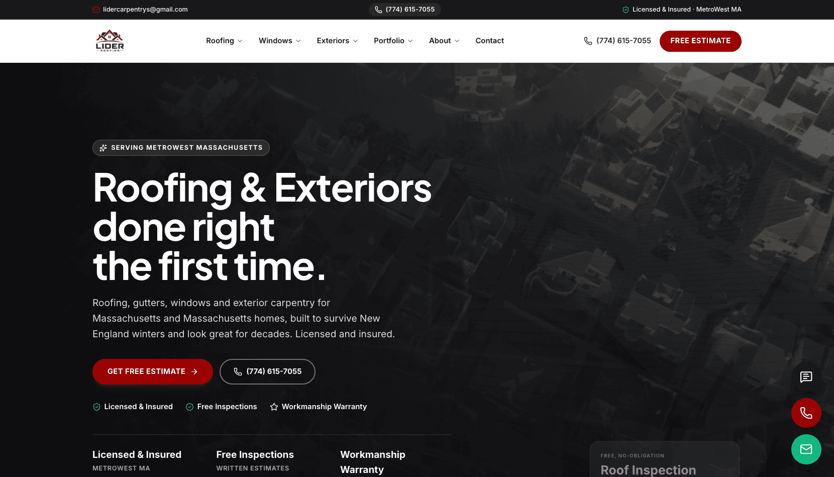 Lider Roofing website