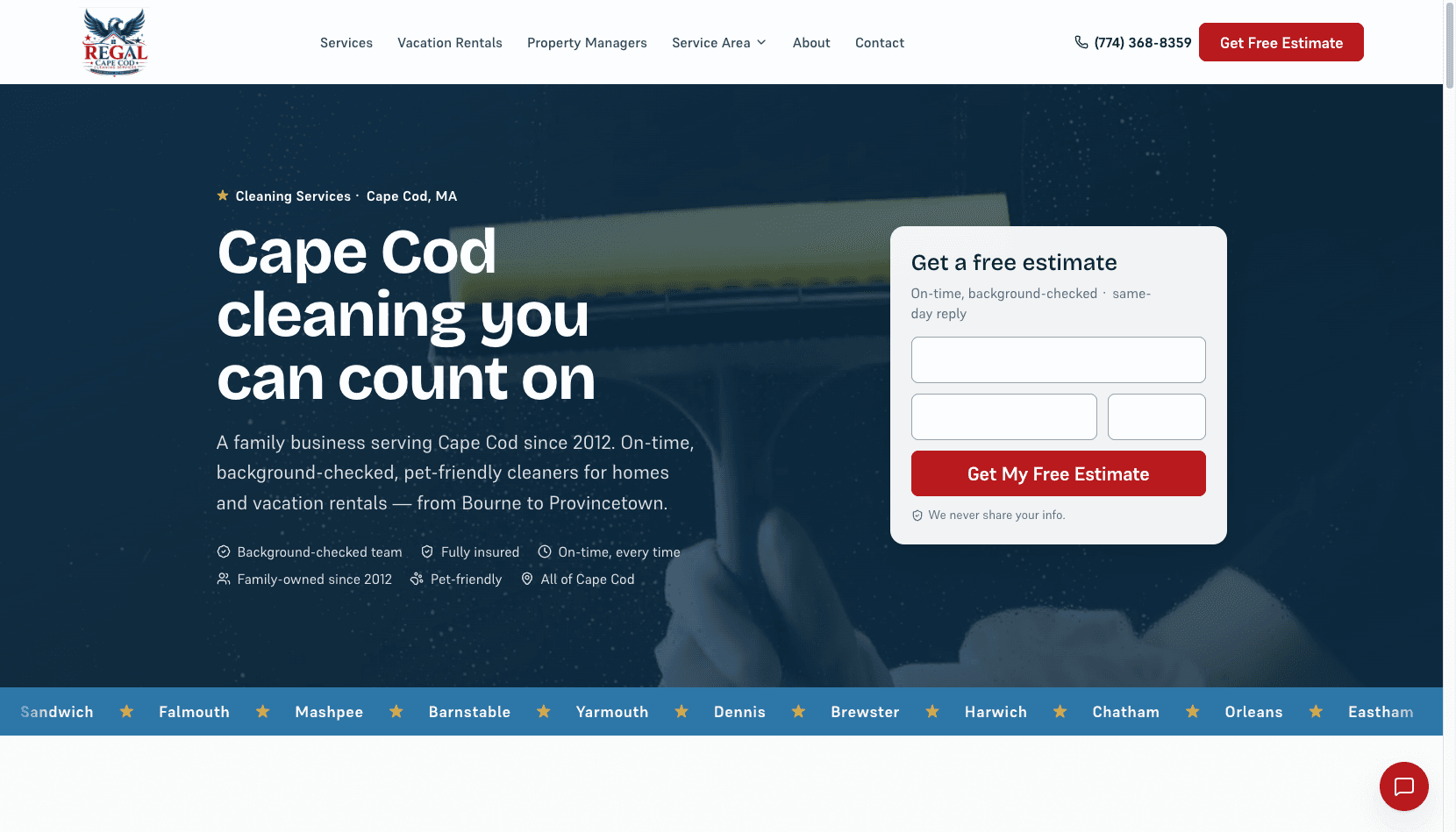 Regal Cleaning Cape Cod website