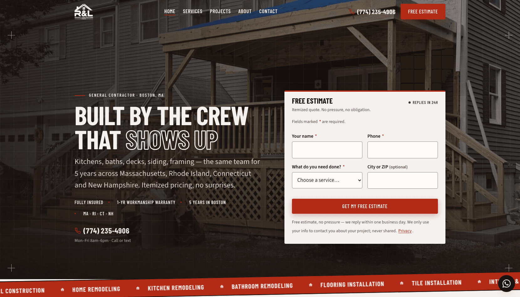 R&L General Constructions website